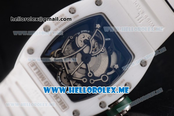 Richard Mille RM 055 Miyota 9015 Automatic Ceramic Case with Skeleton Dial White Rubber Strap and Dot Markers - Click Image to Close